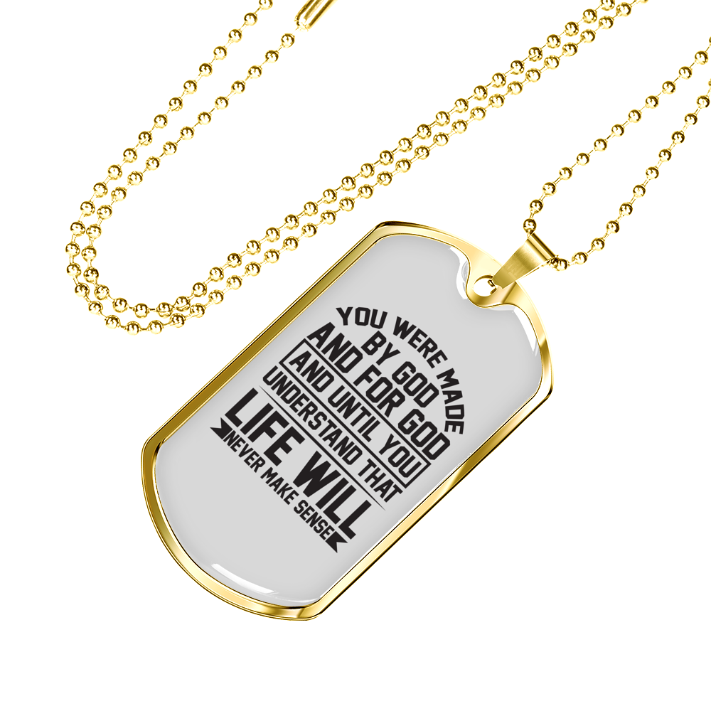 You Were Made By God Christian Necklace Stainless Steel or 18k Gold Dog Tag 24" Chain-Express Your Love Gifts