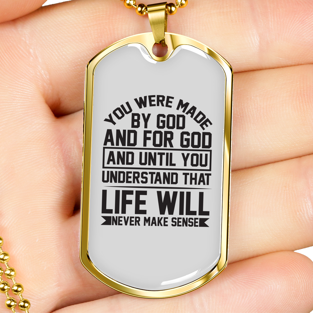 You Were Made By God Christian Necklace Stainless Steel or 18k Gold Dog Tag 24" Chain-Express Your Love Gifts