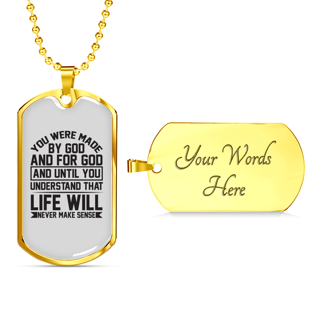 You Were Made By God Christian Necklace Stainless Steel or 18k Gold Dog Tag 24" Chain-Express Your Love Gifts