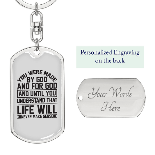 You Were Made By God Keychain Stainless Steel or 18k Gold Dog Tag Keyring-Express Your Love Gifts