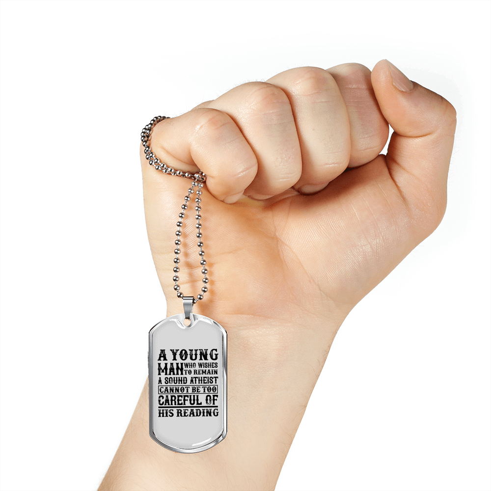 Young Man Atheist Christian Necklace Stainless Steel or 18k Gold Dog Tag 24" Chain-Express Your Love Gifts