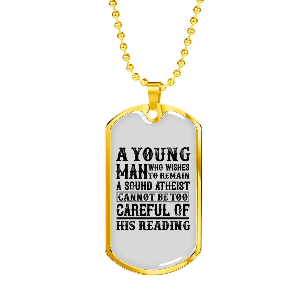 Young Man Atheist Christian Necklace Stainless Steel or 18k Gold Dog Tag 24" Chain-Express Your Love Gifts