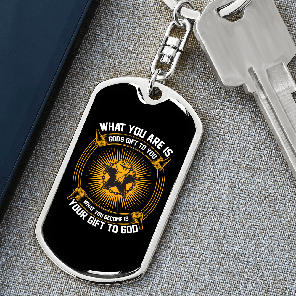 Your Gift To God Keychain Stainless Steel or 18k Gold Dog Tag Keyring-Express Your Love Gifts