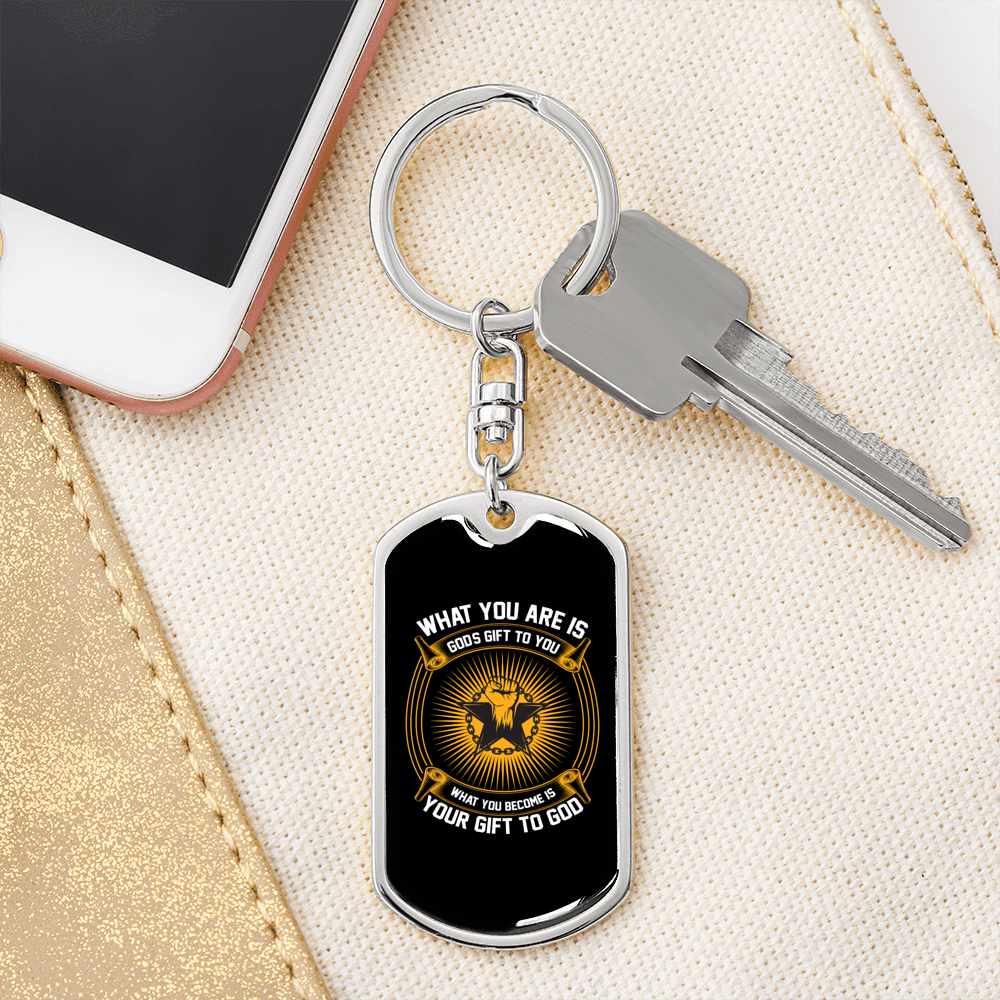 Your Gift To God Keychain Stainless Steel or 18k Gold Dog Tag Keyring-Express Your Love Gifts