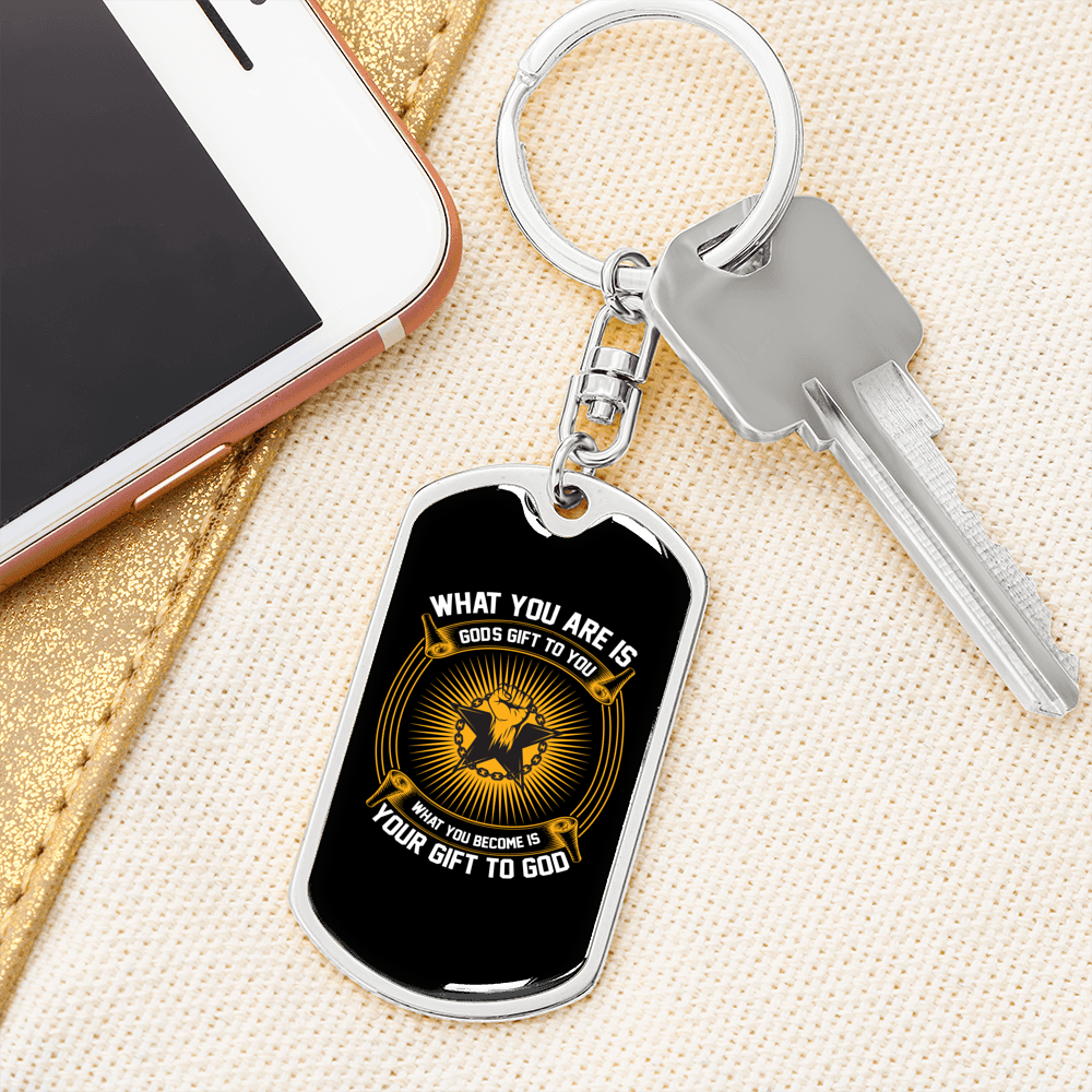 Your Gift To God Keychain Stainless Steel or 18k Gold Dog Tag Keyring-Express Your Love Gifts
