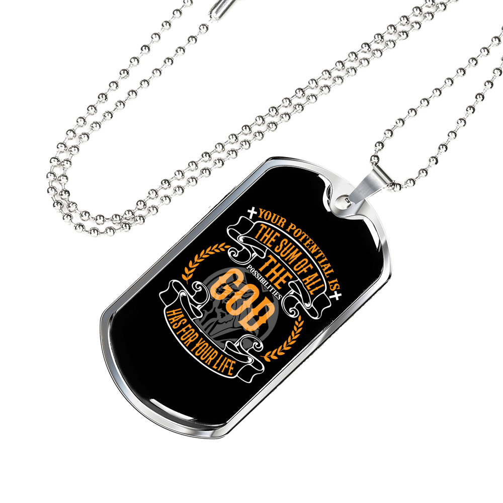 Your Potential Is The Sum Christian Necklace Stainless Steel or 18k Gold Dog Tag 24" Chain-Express Your Love Gifts