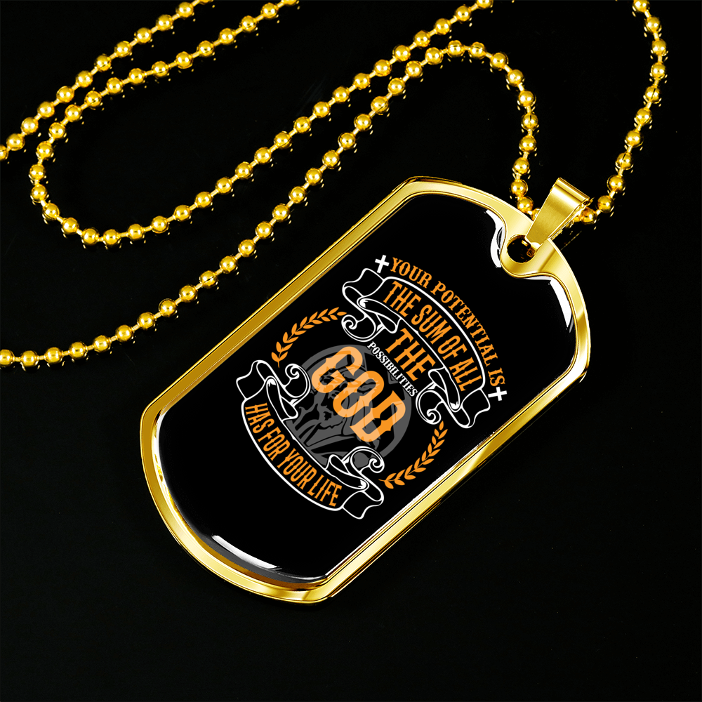 Your Potential Is The Sum Christian Necklace Stainless Steel or 18k Gold Dog Tag 24" Chain-Express Your Love Gifts