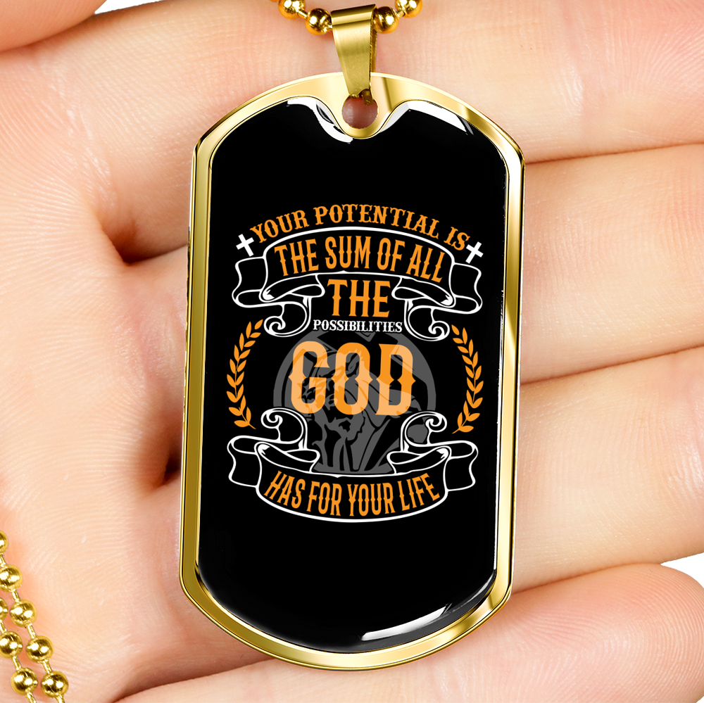Your Potential Is The Sum Christian Necklace Stainless Steel or 18k Gold Dog Tag 24" Chain-Express Your Love Gifts