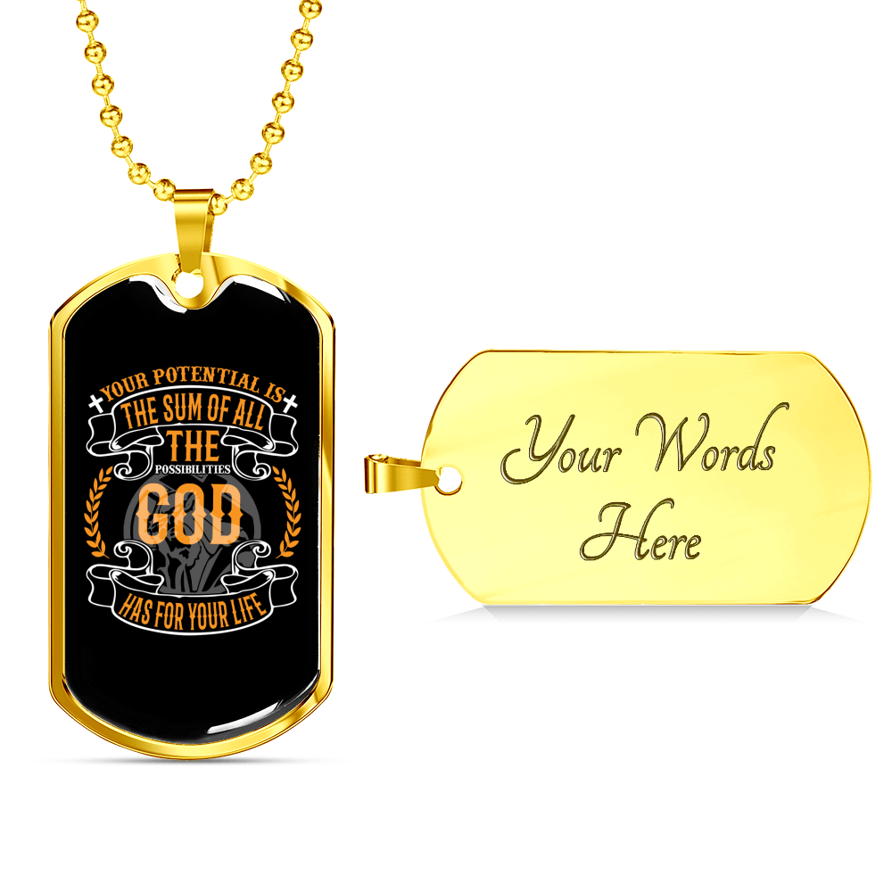 Your Potential Is The Sum Christian Necklace Stainless Steel or 18k Gold Dog Tag 24" Chain-Express Your Love Gifts