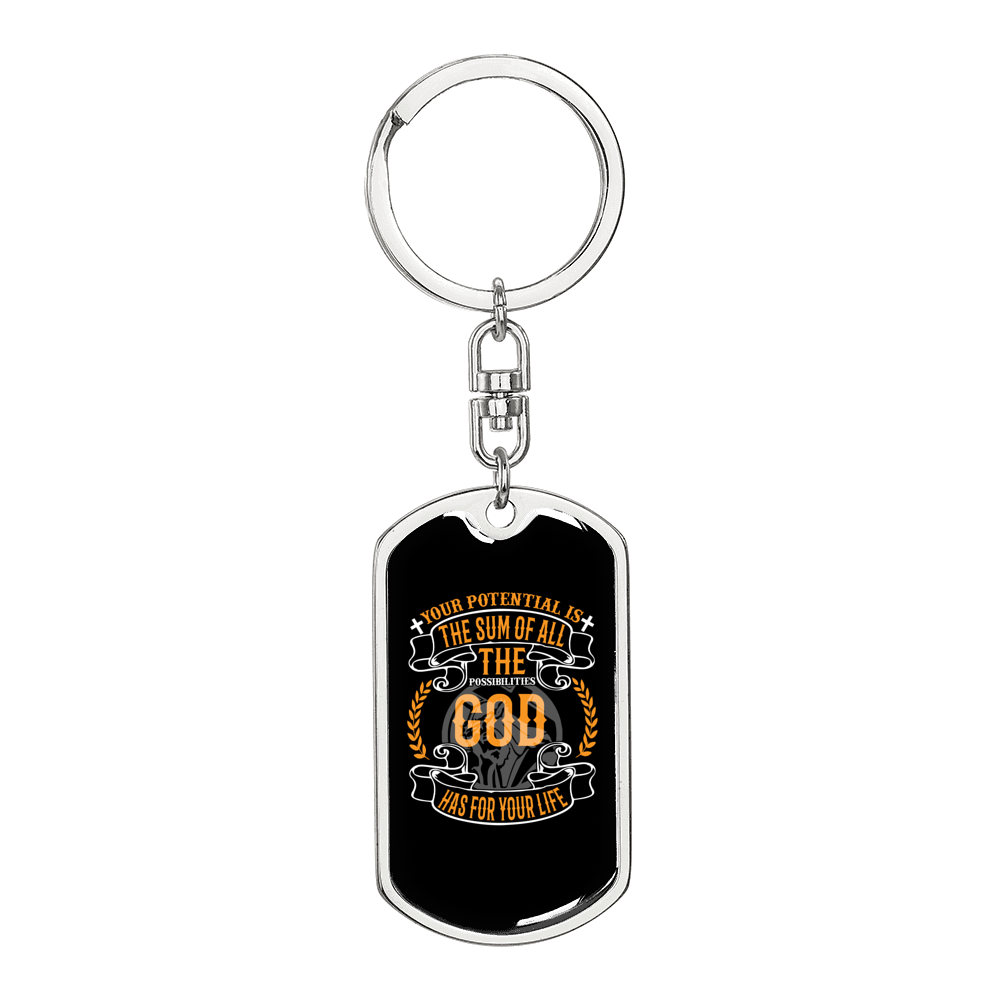 Your Potential Keychain Stainless Steel or 18k Gold Dog Tag Keyring-Express Your Love Gifts