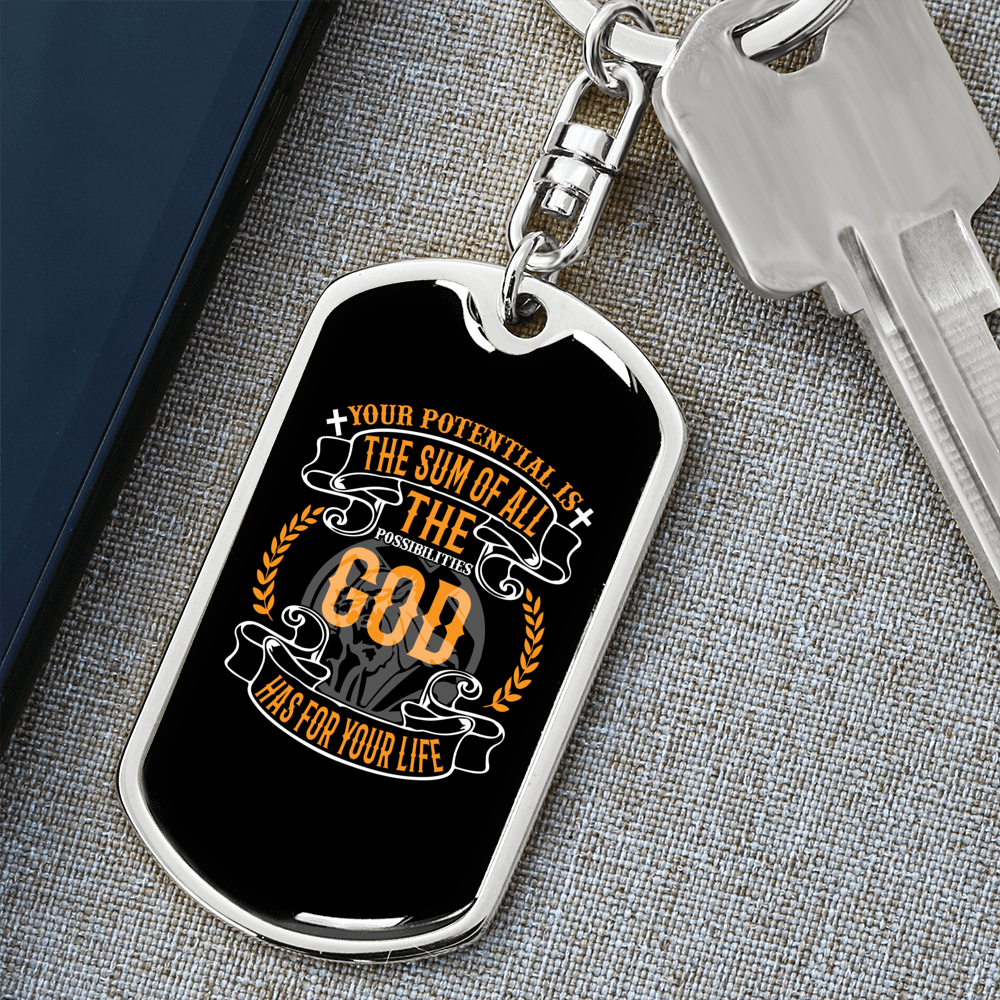 Your Potential Keychain Stainless Steel or 18k Gold Dog Tag Keyring-Express Your Love Gifts