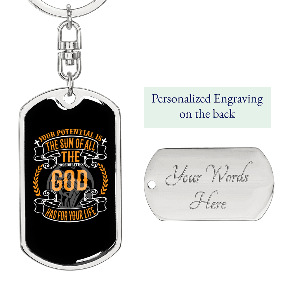Your Potential Keychain Stainless Steel or 18k Gold Dog Tag Keyring-Express Your Love Gifts