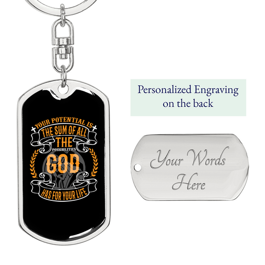 Your Potential Keychain Stainless Steel or 18k Gold Dog Tag Keyring-Express Your Love Gifts