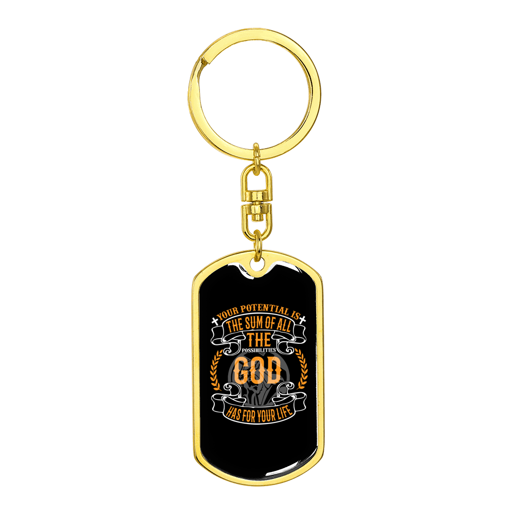Your Potential Stainless Steel or 18k Gold Premium Swivel Dog Tag Keychain
