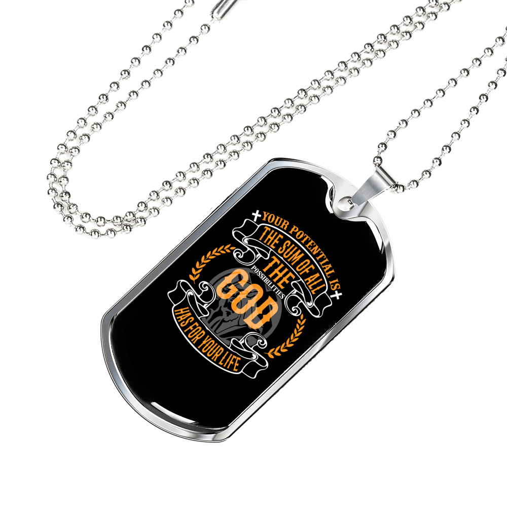 Your Potential Necklace Stainless Steel or 18k Gold Dog Tag 24" Chain-Express Your Love Gifts