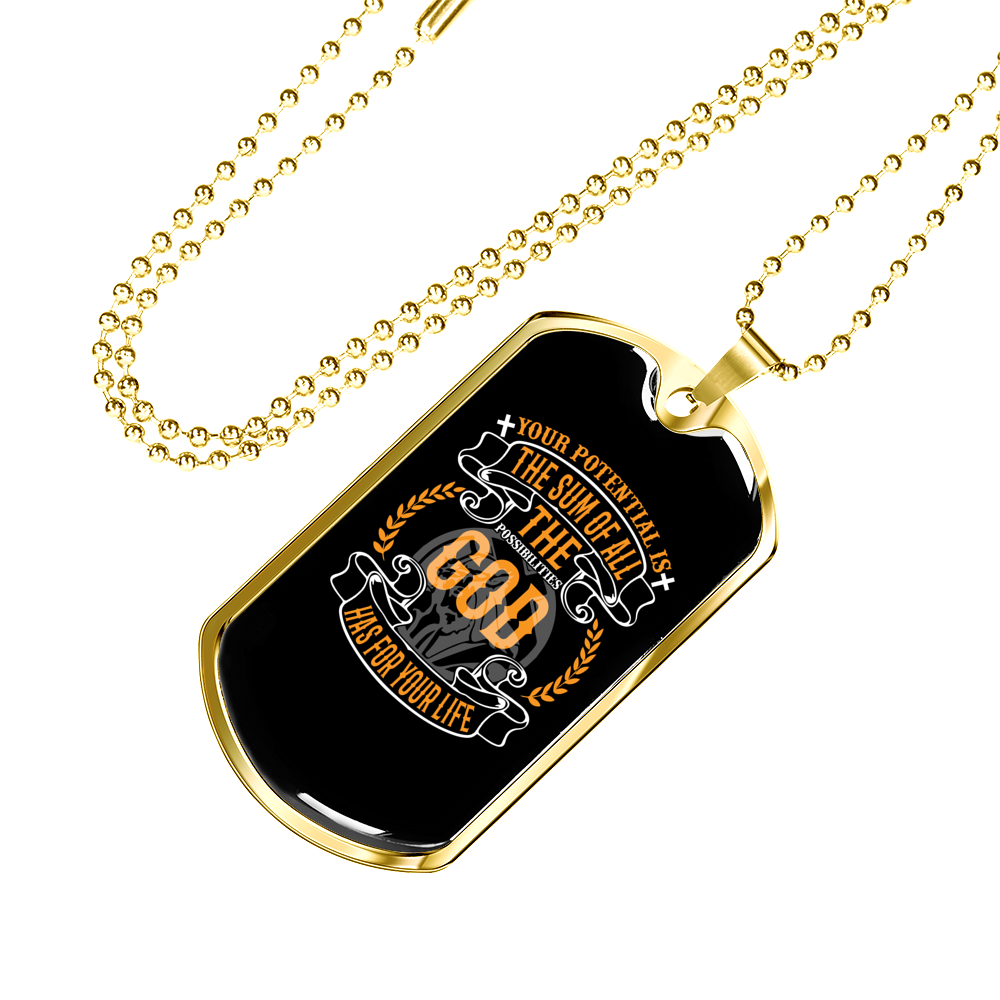 Your Potential Necklace Stainless Steel or 18k Gold Dog Tag 24" Chain-Express Your Love Gifts
