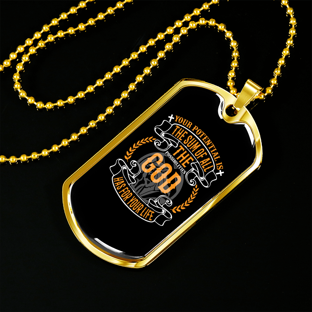 Your Potential Necklace Stainless Steel or 18k Gold Dog Tag 24" Chain-Express Your Love Gifts