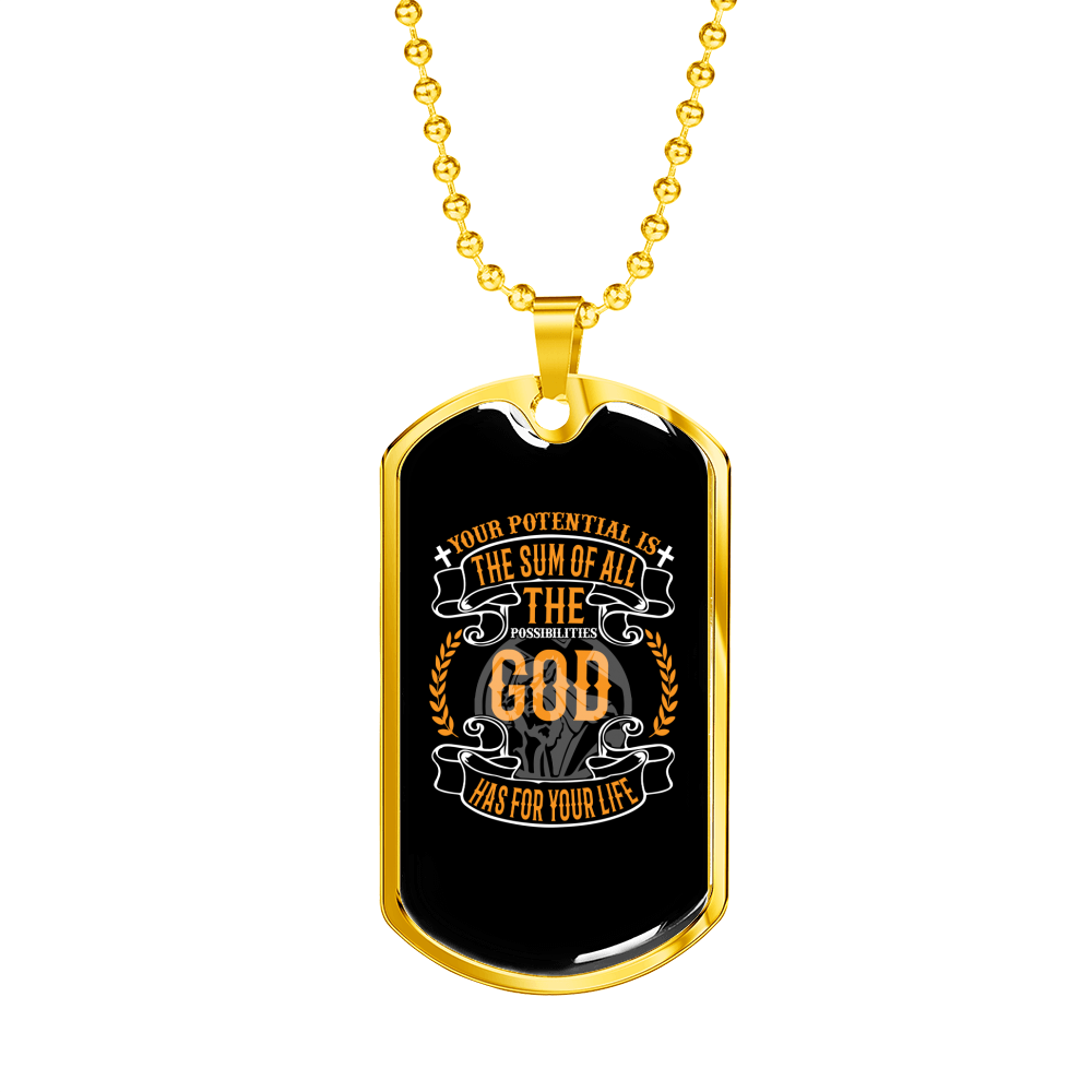 Your Potential Necklace Stainless Steel or 18k Gold Dog Tag 24" Chain-Express Your Love Gifts