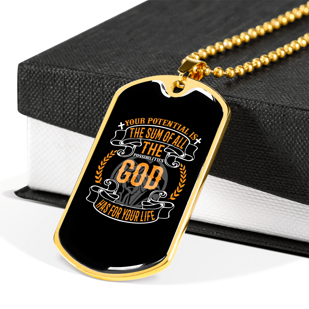Your Potential Necklace Stainless Steel or 18k Gold Dog Tag 24" Chain-Express Your Love Gifts