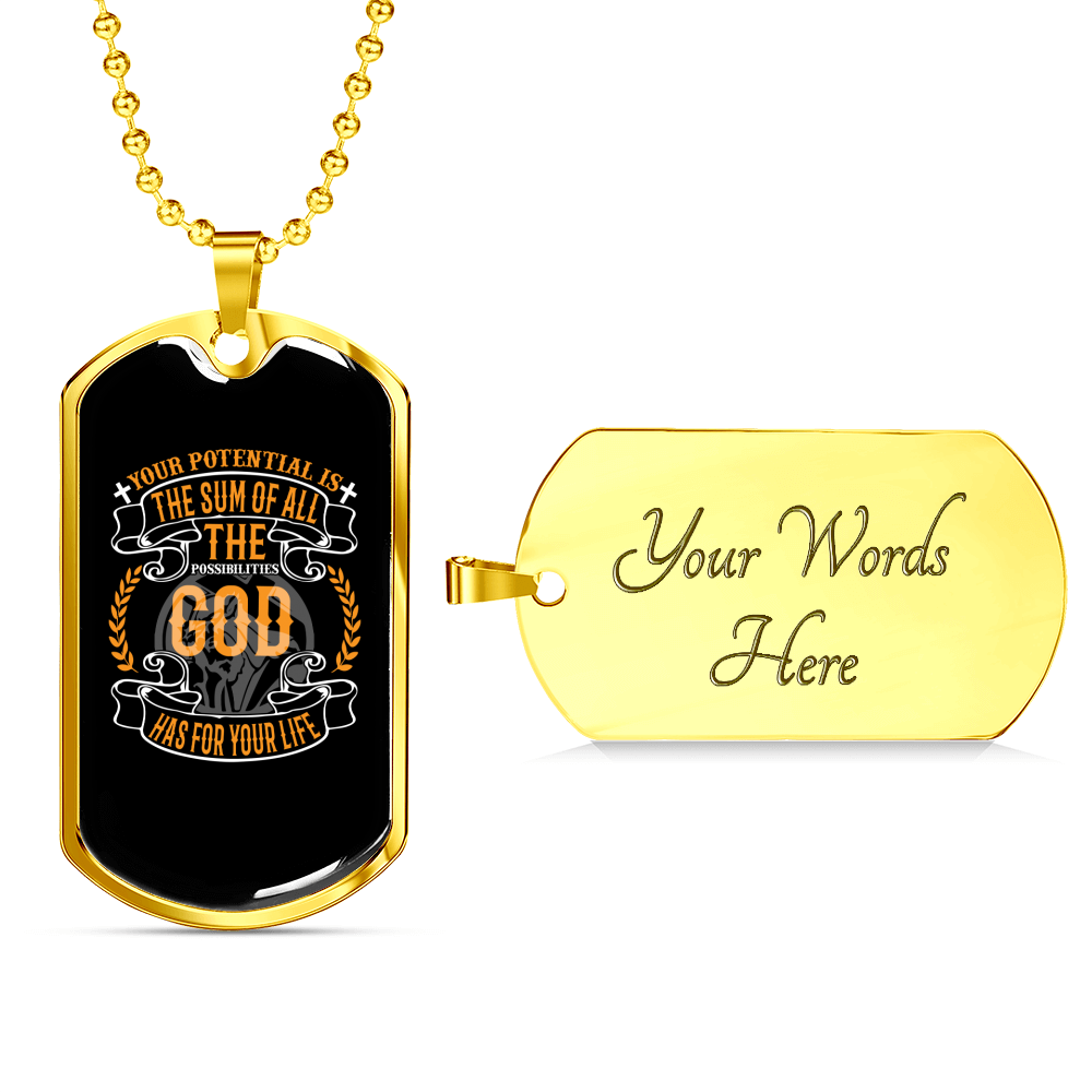 Your Potential Necklace Stainless Steel or 18k Gold Dog Tag 24" Chain-Express Your Love Gifts