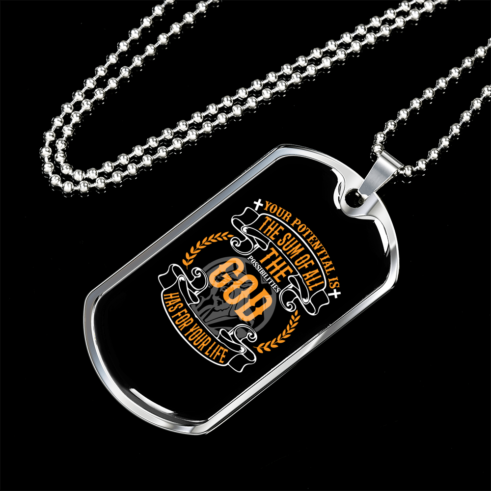 Your Potential Necklace Stainless Steel or 18k Gold Dog Tag 24" Chain-Express Your Love Gifts