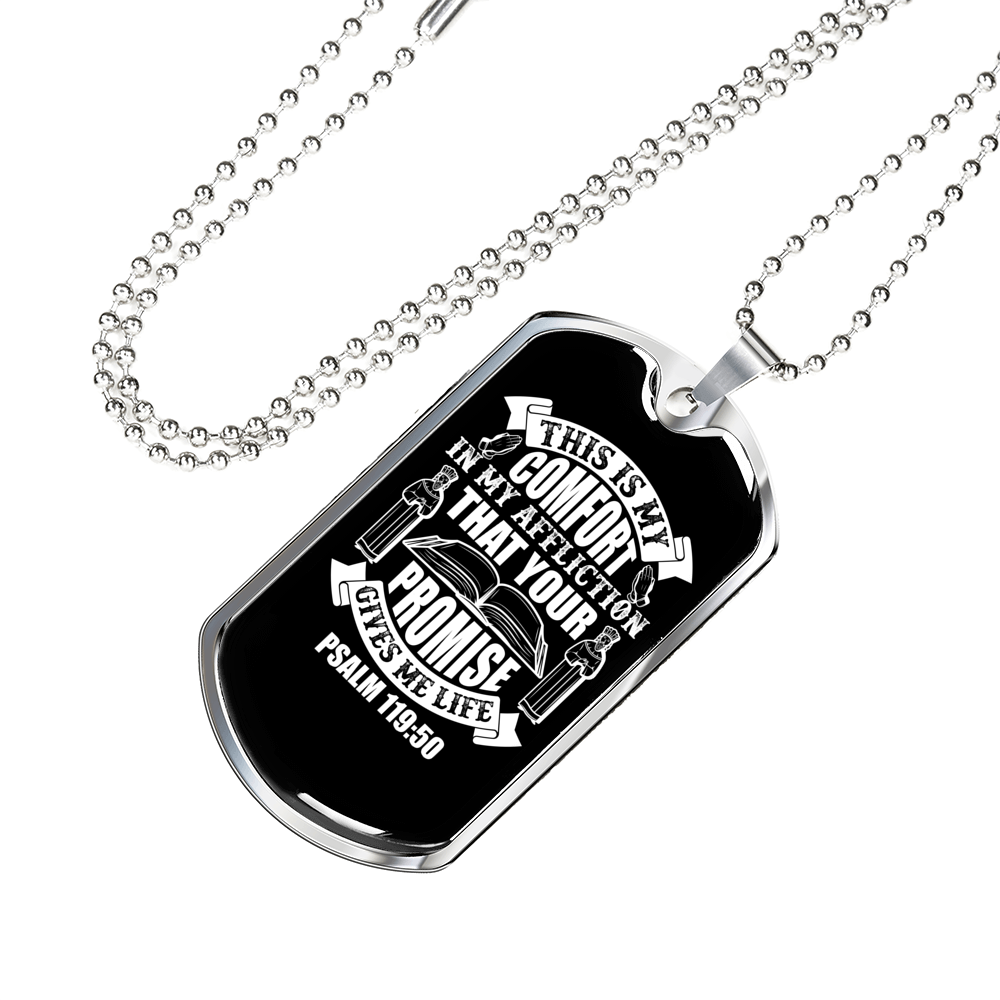 Your Promise Gives Life Christian Necklace Stainless Steel or 18k Gold Dog Tag 24" Chain-Express Your Love Gifts