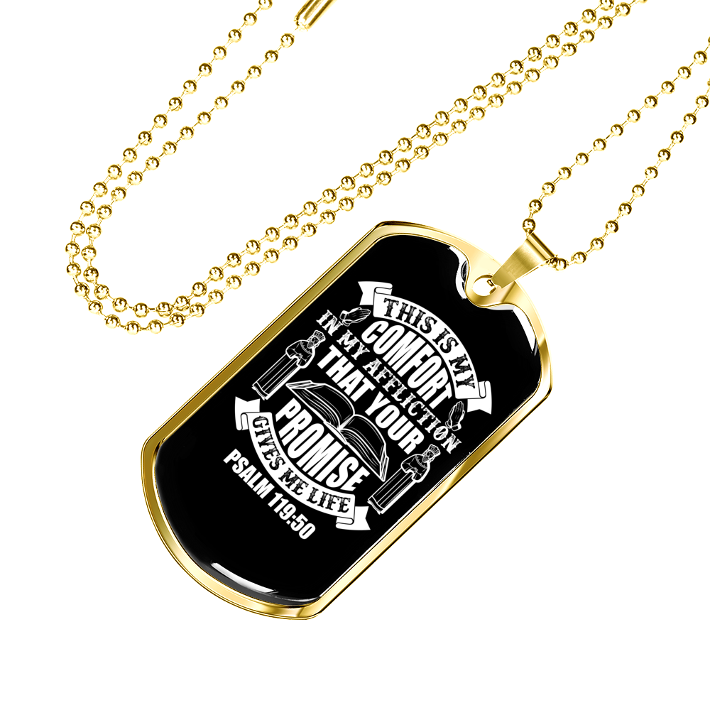 Your Promise Gives Life Christian Necklace Stainless Steel or 18k Gold Dog Tag 24" Chain-Express Your Love Gifts