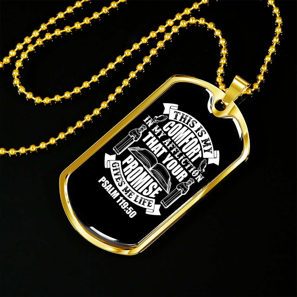 Your Promise Gives Life Christian Necklace Stainless Steel or 18k Gold Dog Tag 24" Chain-Express Your Love Gifts