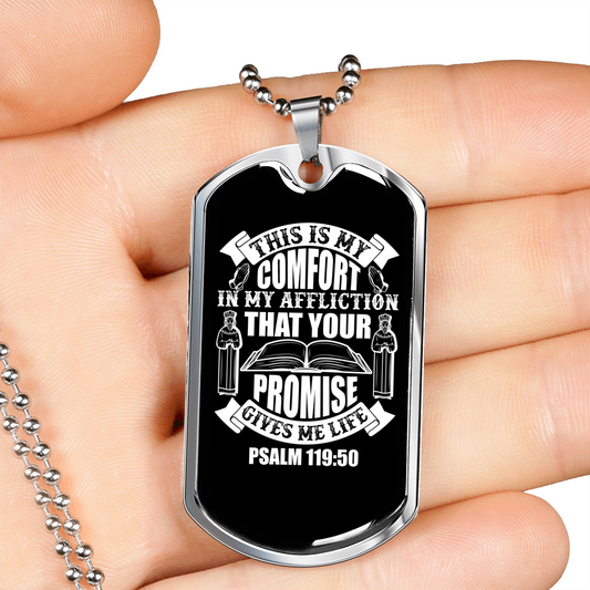 Your Promise Gives Life Christian Necklace Stainless Steel or 18k Gold Dog Tag 24" Chain-Express Your Love Gifts
