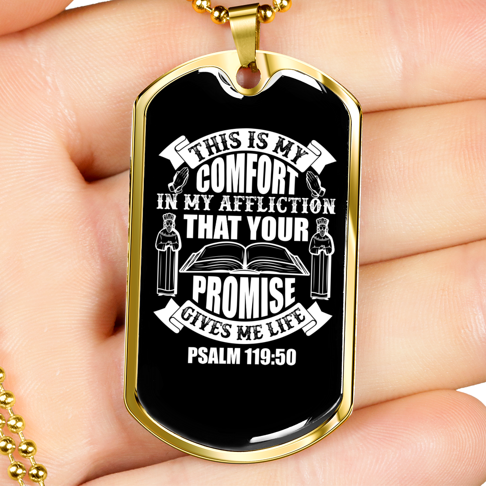 Your Promise Gives Life Christian Necklace Stainless Steel or 18k Gold Dog Tag 24" Chain-Express Your Love Gifts