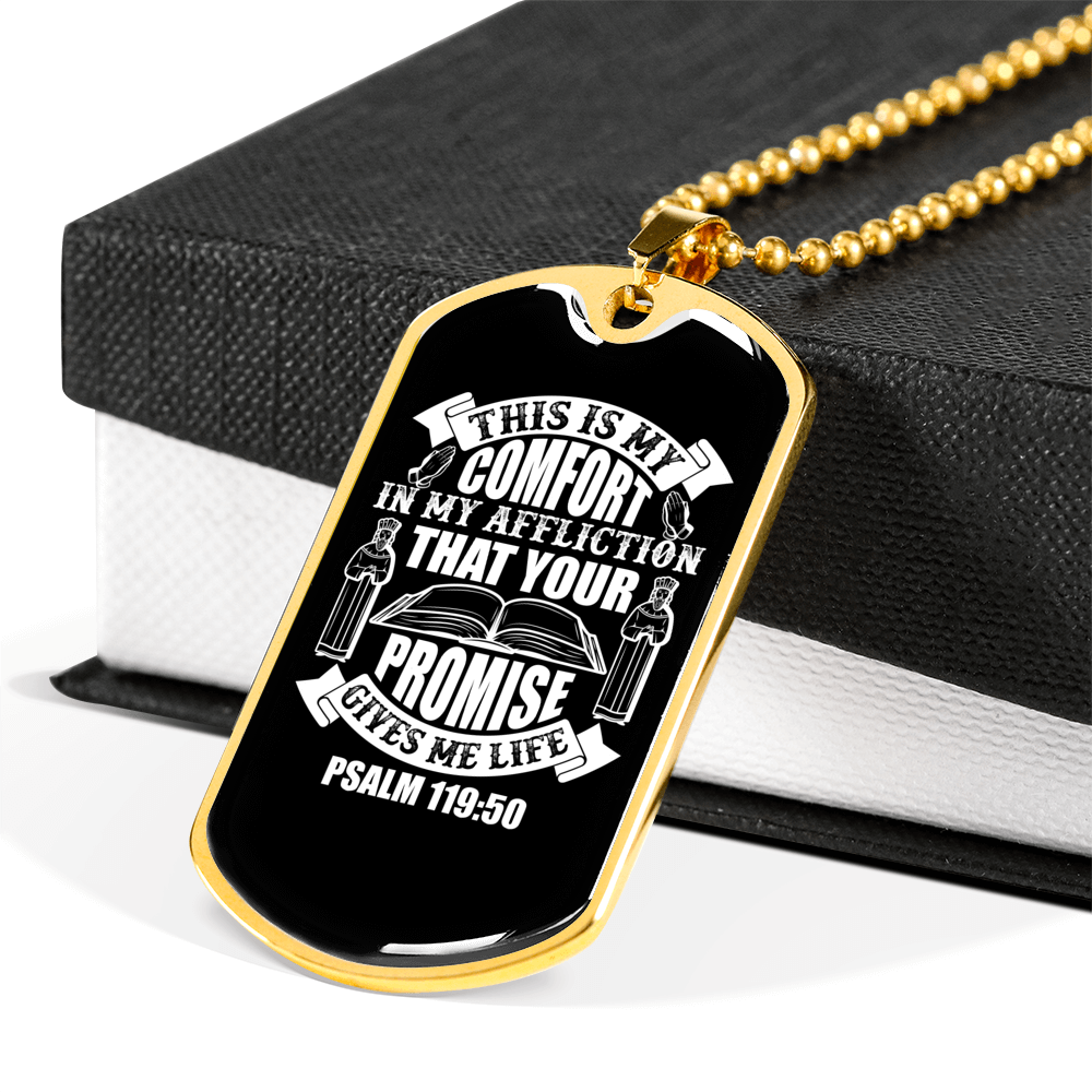 Your Promise Gives Life Christian Necklace Stainless Steel or 18k Gold Dog Tag 24" Chain-Express Your Love Gifts
