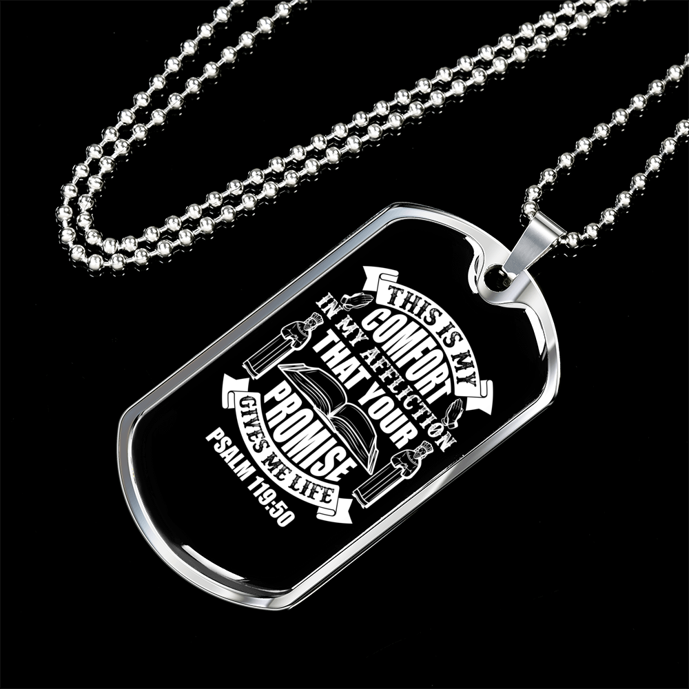 Your Promise Gives Life Christian Necklace Stainless Steel or 18k Gold Dog Tag 24" Chain-Express Your Love Gifts
