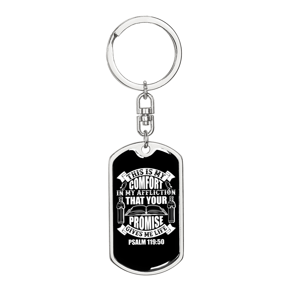 Your Promise Gives Life Psalm 119:50 White Keychain Stainless Steel or 18k Gold Dog Tag Keyring-Express Your Love Gifts