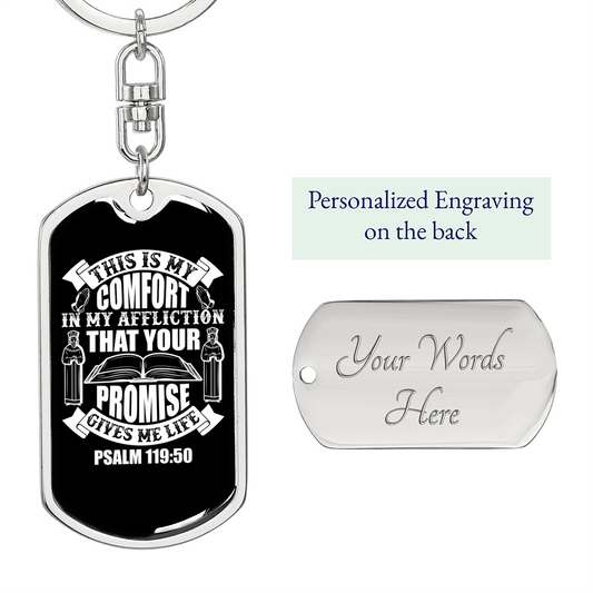 Your Promise Gives Life Psalm 119:50 White Keychain Stainless Steel or 18k Gold Dog Tag Keyring-Express Your Love Gifts
