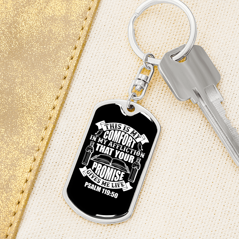 Your Promise Gives Life Psalm 119:50 White Keychain Stainless Steel or 18k Gold Dog Tag Keyring-Express Your Love Gifts