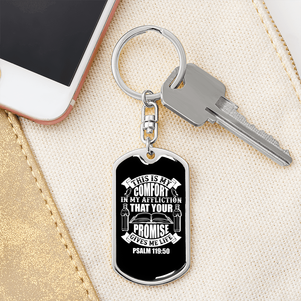 Your Promise Gives Life Psalm 119:50 White Keychain Stainless Steel or 18k Gold Dog Tag Keyring-Express Your Love Gifts