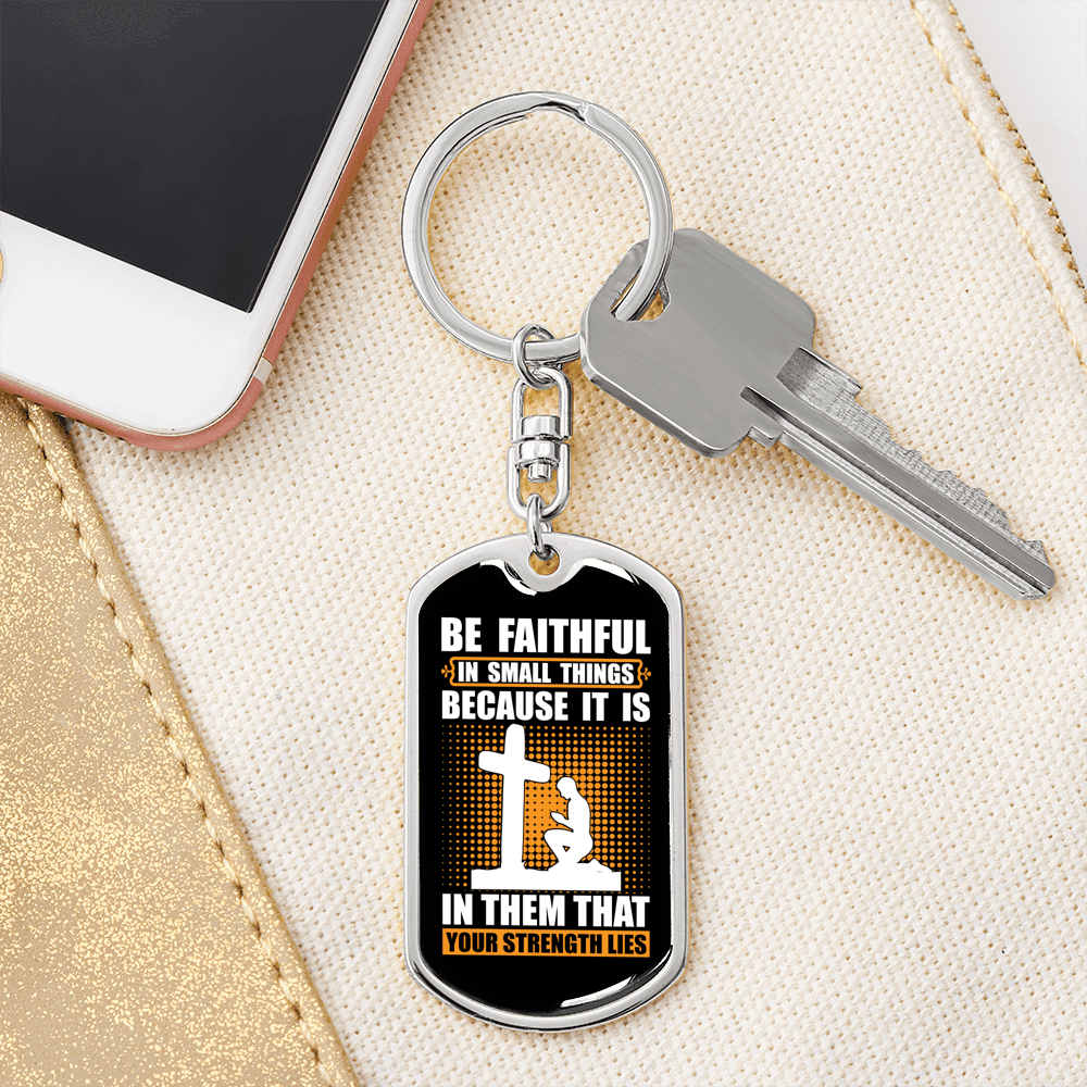 Your Strength Lies Cross Keychain Stainless Steel or 18k Gold Dog Tag Keyring-Express Your Love Gifts