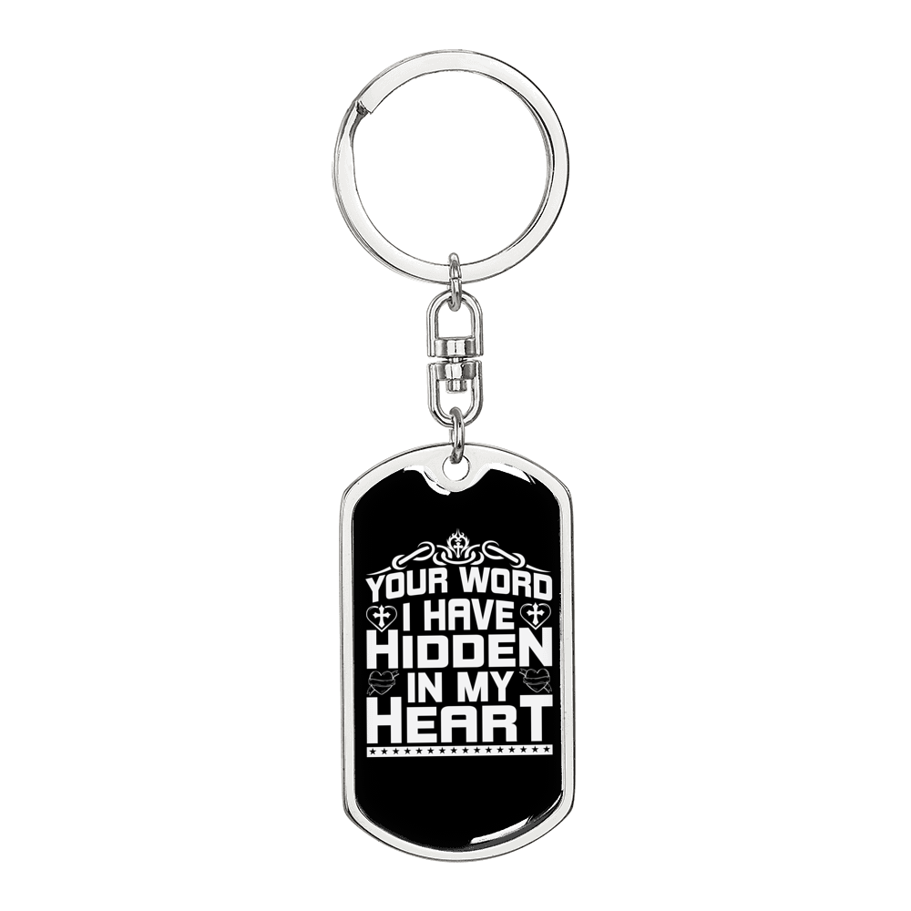 Your Word Hidden Keychain Stainless Steel or 18k Gold Dog Tag Keyring-Express Your Love Gifts