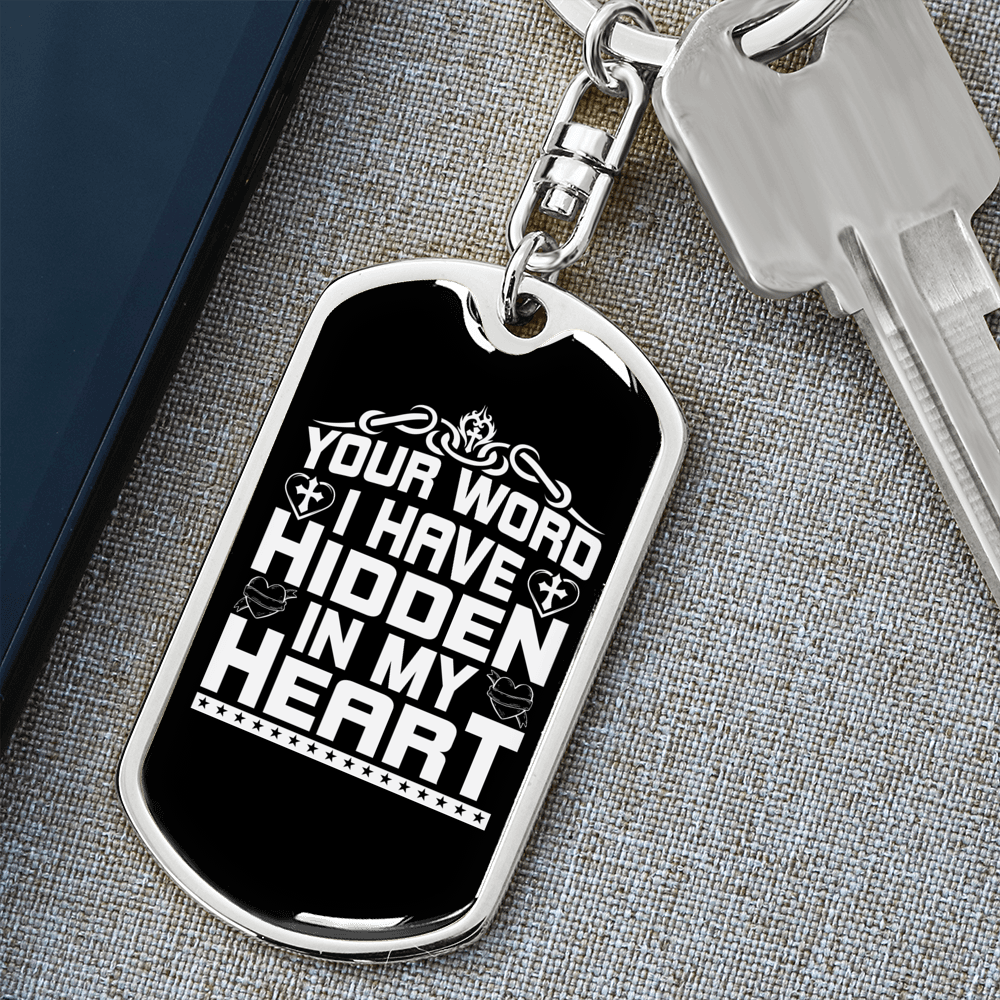 Your Word Hidden Keychain Stainless Steel or 18k Gold Dog Tag Keyring-Express Your Love Gifts