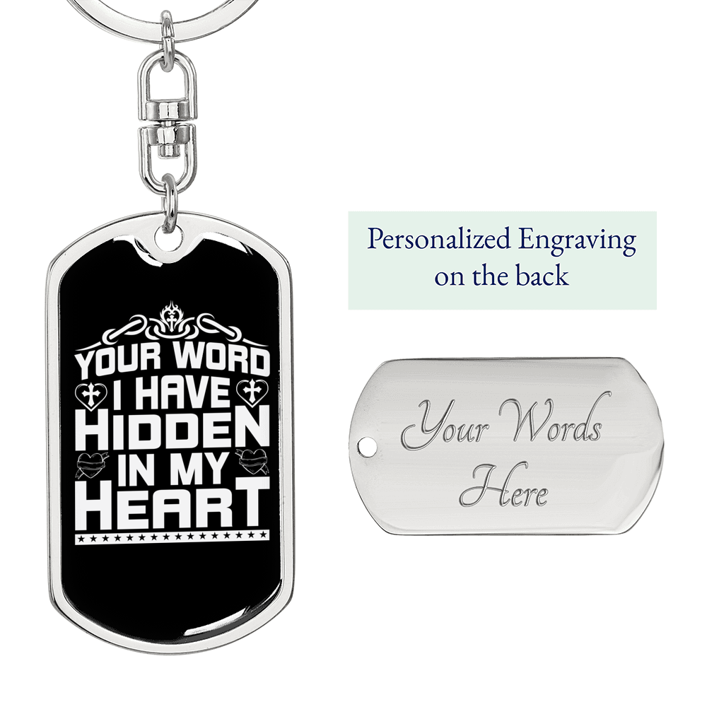 Your Word Hidden Keychain Stainless Steel or 18k Gold Dog Tag Keyring-Express Your Love Gifts