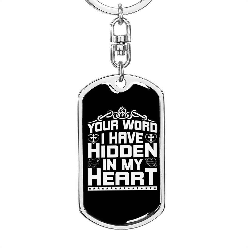 Your Word Hidden Keychain Stainless Steel or 18k Gold Dog Tag Keyring-Express Your Love Gifts