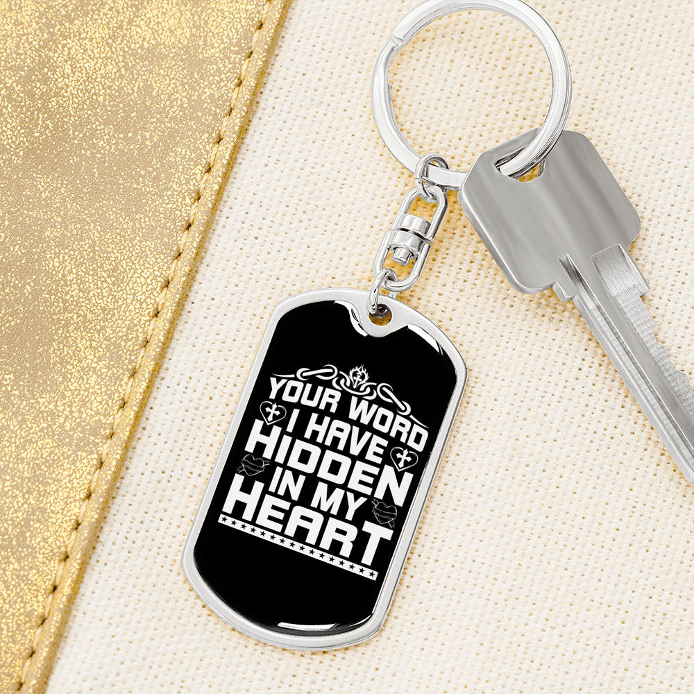Your Word Hidden Keychain Stainless Steel or 18k Gold Dog Tag Keyring-Express Your Love Gifts