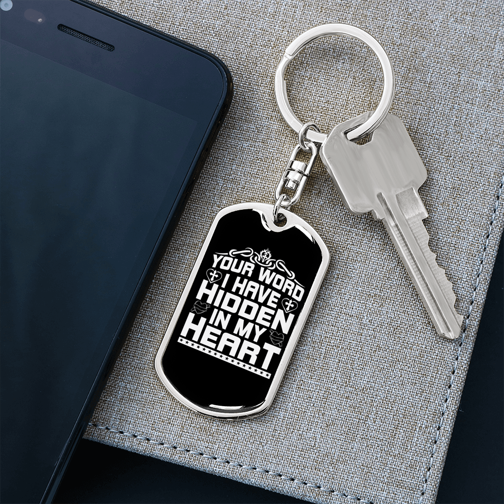Your Word Hidden Keychain Stainless Steel or 18k Gold Dog Tag Keyring-Express Your Love Gifts