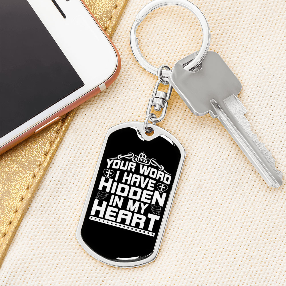 Your Word Hidden Keychain Stainless Steel or 18k Gold Dog Tag Keyring-Express Your Love Gifts