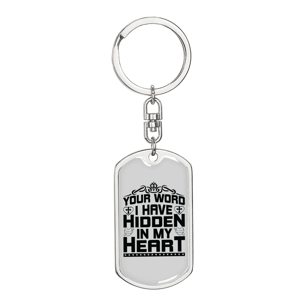 Your Word Keychain Stainless Steel or 18k Gold Dog Tag Keyring-Express Your Love Gifts