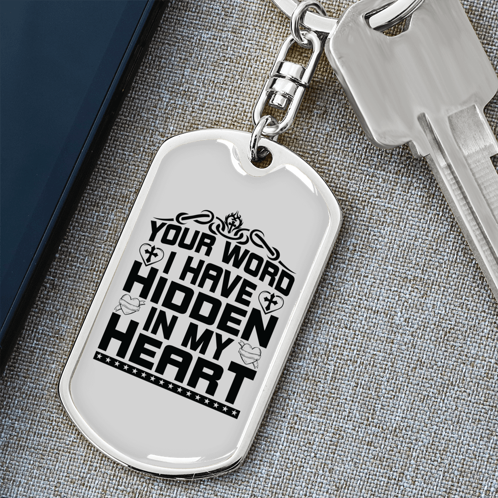 Your Word Keychain Stainless Steel or 18k Gold Dog Tag Keyring-Express Your Love Gifts