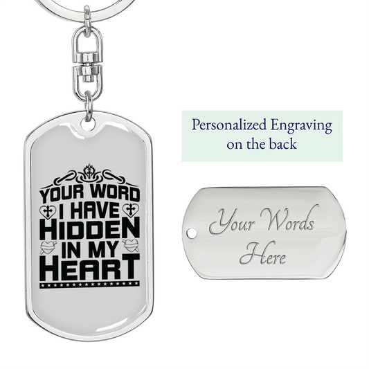 Your Word Keychain Stainless Steel or 18k Gold Dog Tag Keyring-Express Your Love Gifts