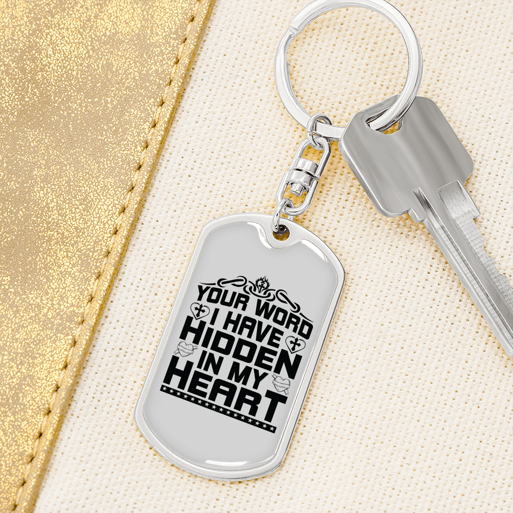 Your Word Keychain Stainless Steel or 18k Gold Dog Tag Keyring-Express Your Love Gifts