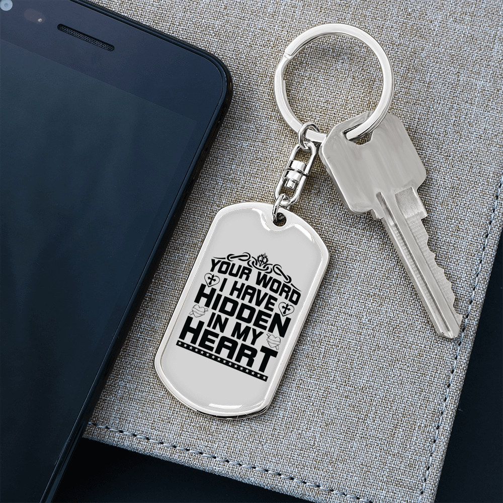 Your Word Keychain Stainless Steel or 18k Gold Dog Tag Keyring-Express Your Love Gifts