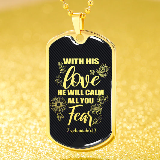 Zephaniah 3:17 Necklace With His Love Stainless Steel or 18k Gold Dog Tag 24" Chain-Express Your Love Gifts